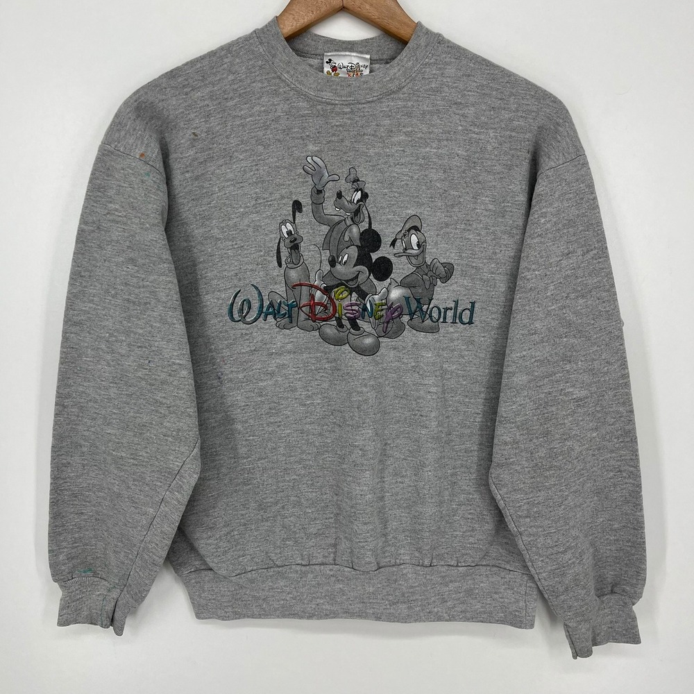 Vintage Walt Disney World Kids Mickey Mouse Friends Grey Sweatshirt Size M